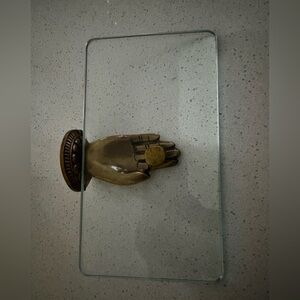 Bronze Hand Card Holder with Glass Plate